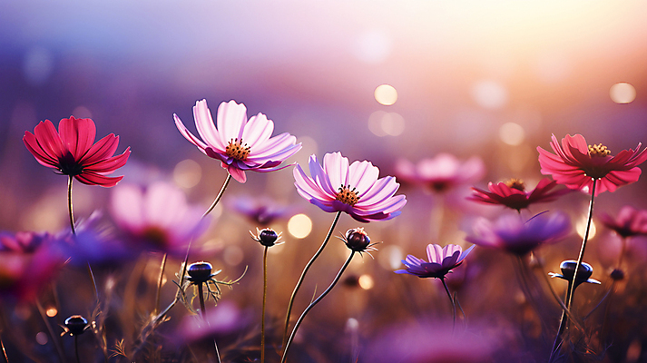JPG 편집이미지 자연 풍경 사람없음 보라색 디지털합성 코스모스 보케 편집실사 AI포토 AI콘텐츠 꽃 컬러 CG 생태계 파일형식