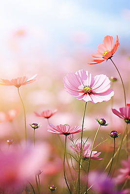 JPG 편집이미지 분홍색 자연 풍경 사람없음 디지털합성 코스모스 보케 편집실사 AI포토 AI콘텐츠 꽃 컬러 CG 생태계 파일형식