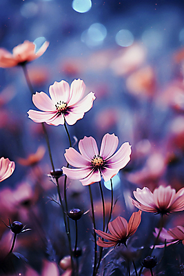 JPG 편집이미지 자연 풍경 사람없음 보라색 디지털합성 코스모스 보케 편집실사 AI포토 AI콘텐츠 꽃 컬러 CG 생태계 파일형식