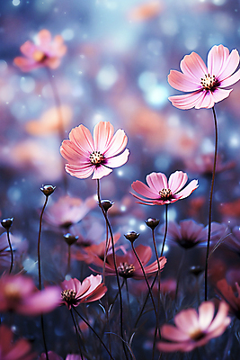 JPG 편집이미지 자연 풍경 사람없음 보라색 디지털합성 코스모스 보케 편집실사 AI포토 AI콘텐츠 꽃 컬러 CG 생태계 파일형식