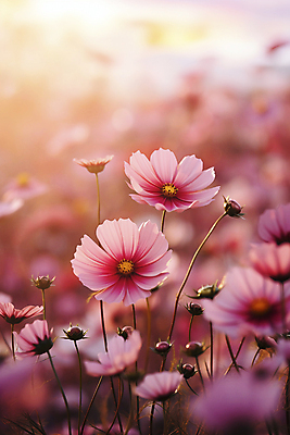 JPG 편집이미지 분홍색 자연 풍경 사람없음 디지털합성 코스모스 보케 편집실사 AI포토 AI콘텐츠 꽃 컬러 CG 생태계 파일형식