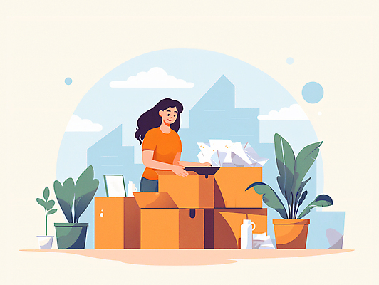 JPG 구름 여자 화분 일러스트 한명 상반신 성인 상자 거울 잡기 이사 정리 이삿짐 성인여자한명만 국내일러스트 AI일러스트 AI콘텐츠 자연요소 1 모션 사람 여자한명만 성인여자만 파일형식