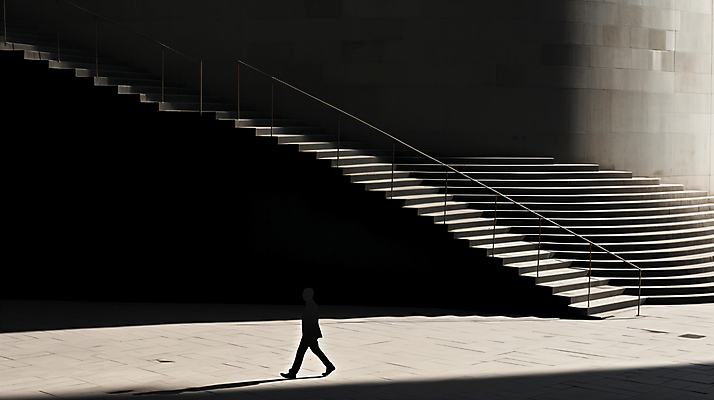 JPG 전신 편집이미지 실루엣 거리 그림자 한명 사람 풍경 성인 걷기 계단 디지털합성 성인한명만 편집실사 AI인물포토 AI콘텐츠 1 모션 촬영기법 CG 성인만 파일형식 AI포토