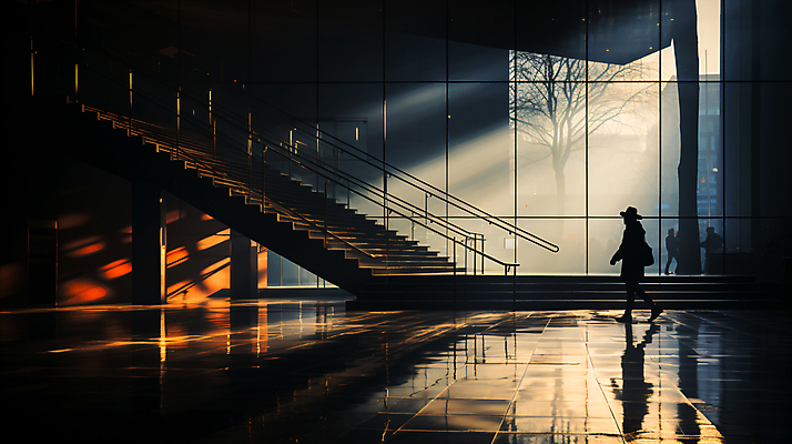 JPG 전신 편집이미지 실루엣 창문 실내 그림자 한명 사람 풍경 성인 반사 걷기 계단 어둠 디지털합성 성인한명만 편집실사 AI인물포토 AI콘텐츠 1 모션 촬영기법 내부 CG 성인만 파일형식 AI포토