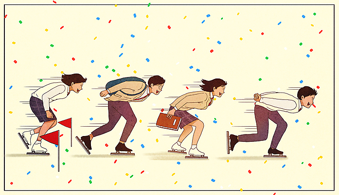 전신 PSD 학생 여자 남자 교복 일러스트 청소년 숙이기 들기 여러명 책 학습 수능 스케이트 스케이팅 깃발 꽃가루 스피드스케이팅 십대만 연노랑색 국내일러스트 옷 교육 스포츠용품 포즈 다수 모션 겨울스포츠 사람 노란색 시험 가루 파일형식