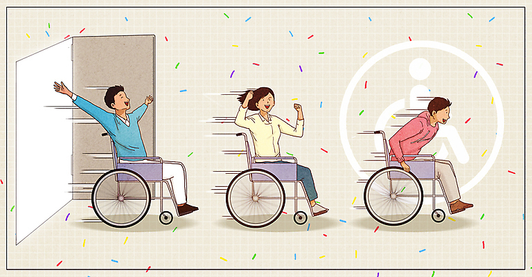 전신 PSD 여자 남자 일러스트 응원 웃음 앉기 성인 세명 문 파이팅 희망 만세 승차 장애인 복지 속도 휠체어 꽃가루 장애 베이지색 성인만 장애인취업 국내일러스트 감정 컬러 비즈니스 모션 표정 사람 가루 사회이슈 파일형식