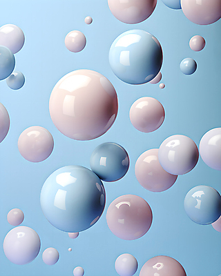 JPG 편집이미지 분홍색 하늘색 그래픽백그라운드 사람없음 그래픽 3D 물방울 원형 디지털합성 광택 버블 입체도형 편집3D AI컴퓨터그래픽 AI콘텐츠 도형 컬러 백그라운드 파란색 입체 파일형식