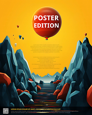 PSD 편집이미지 디자인 배너 포스터 사람없음 그래픽 강 노란색 열기구 돌산 디지털합성 QR코드 목업 이미지편집 컬러 항공교통 산 파일형식