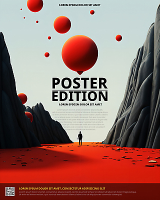 전신 PSD 편집이미지 디자인 배너 실루엣 포스터 한명 서기 사람 성인 그래픽 빨간색 회색 원형 돌산 디지털합성 QR코드 목업 성인한명만 이미지편집 도형 1 컬러 모션 산 촬영기법 성인만 파일형식