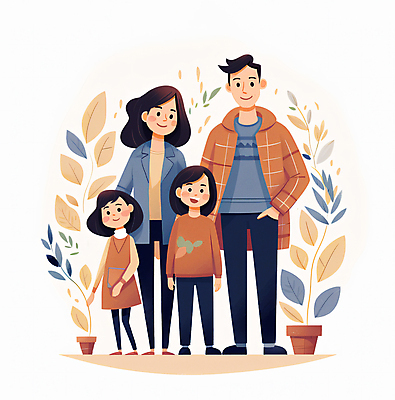 JPG 전신 여자 남자 딸 행복 화분 어린이 잎 일러스트 가족 엄마 나뭇잎 함께함 서기 소녀 여러명 성인 손잡기 화목 다정 아빠 주머니손 국내일러스트 AI일러스트 AI콘텐츠 식물 감정 다수 컨셉 관계 모션 사람 파일형식