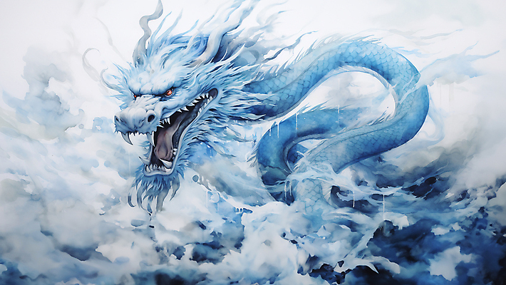 JPG 구름 한마리 일러스트 수채화 사람없음 파란색 용띠 용 번짐 용띠해 청룡 국내일러스트 AI일러스트 AI콘텐츠 자연요소 1 컬러 십이지신 파일형식 효과 사방신