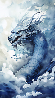 JPG 구름 한마리 일러스트 수채화 사람없음 파란색 용띠 용 번짐 용띠해 청룡 국내일러스트 AI일러스트 AI콘텐츠 자연요소 1 컬러 십이지신 파일형식 효과 사방신
