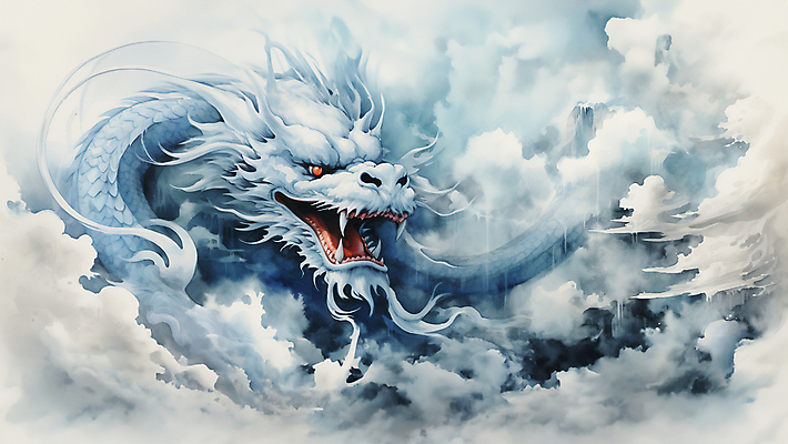 JPG 구름 한마리 일러스트 수채화 사람없음 파란색 용띠 용 번짐 용띠해 청룡 국내일러스트 AI일러스트 AI콘텐츠 자연요소 1 컬러 십이지신 파일형식 효과 사방신
