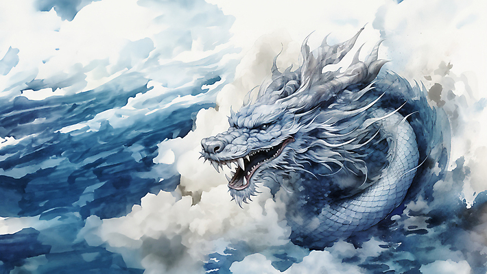 JPG 구름 한마리 일러스트 수채화 사람없음 파란색 용띠 용 번짐 용띠해 청룡 국내일러스트 AI일러스트 AI콘텐츠 자연요소 1 컬러 십이지신 파일형식 효과 사방신