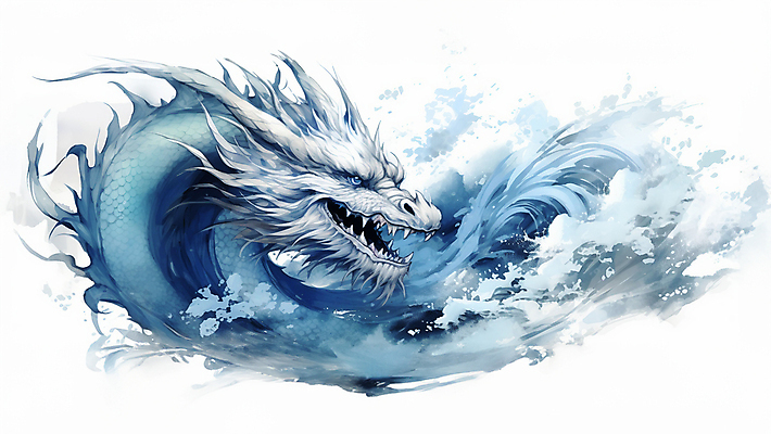 JPG 구름 한마리 파도 일러스트 수채화 사람없음 파란색 용띠 용 번짐 용띠해 청룡 국내일러스트 AI일러스트 AI콘텐츠 자연요소 1 바다 컬러 십이지신 파일형식 효과 사방신