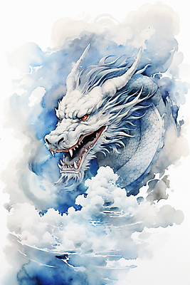 JPG 구름 한마리 일러스트 수채화 사람없음 파란색 용띠 용 번짐 용띠해 청룡 국내일러스트 AI일러스트 AI콘텐츠 자연요소 1 컬러 십이지신 파일형식 효과 사방신