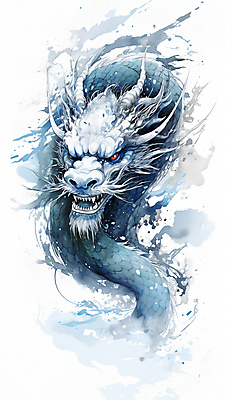 JPG 한마리 일러스트 수채화 사람없음 파란색 용띠 용 번짐 용띠해 청룡 국내일러스트 AI일러스트 AI콘텐츠 1 컬러 십이지신 파일형식 효과 사방신