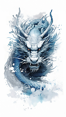 JPG 한마리 일러스트 수채화 사람없음 파란색 용띠 용 번짐 용띠해 청룡 국내일러스트 AI일러스트 AI콘텐츠 1 컬러 십이지신 파일형식 효과 사방신