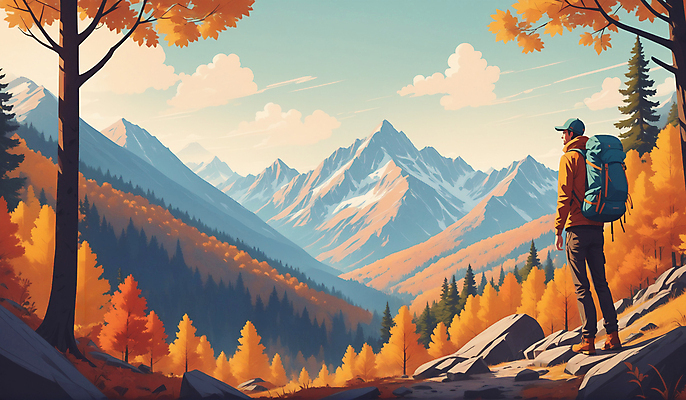 JPG 전신 나무 구름 편집이미지 남자 단풍 하늘 단풍나무 산 한명 서기 풍경 성인 등산 가을 등산객 산행 성인남자한명만 편집실사 AI일러스트 AI콘텐츠 자연요소 식물 1 계절 잎 모션 사람 트래킹 CG 남자한명만 성인남자만 파일형식