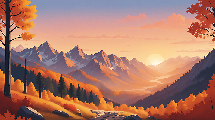 JPG 나무 구름 편집이미지 단풍 하늘 단풍나무 산 풍경 사람없음 태양 주황색 일몰 가을 편집실사 AI일러스트 AI콘텐츠 자연요소 식물 계절 컬러 잎 노을 CG 파일형식