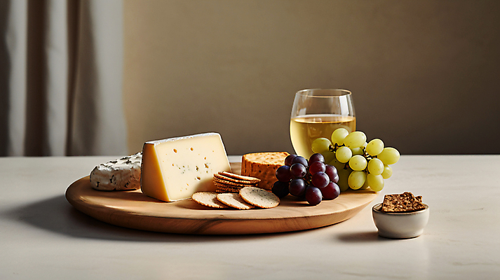 JPG 편집이미지 음료 조각 포도 잔 치즈 사람없음 크래커 안주 디지털합성 나무도마 편집실사 AI포토 AI콘텐츠 식기 과일 유제품 도마 목재 쿠키 CG 파일형식