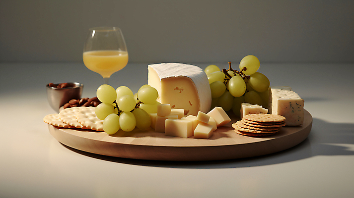 JPG 편집이미지 음료 조각 포도 잔 치즈 사람없음 크래커 안주 디지털합성 나무도마 편집실사 AI포토 AI콘텐츠 식기 과일 유제품 도마 목재 쿠키 CG 파일형식