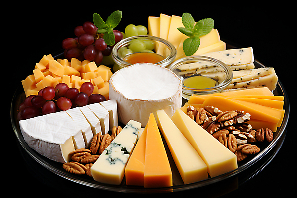 JPG 편집이미지 조각 포도 치즈 쟁반 사람없음 견과류 안주 디지털합성 편집실사 AI포토 AI콘텐츠 과일 유제품 CG 파일형식