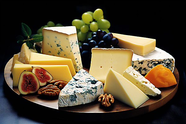 JPG 편집이미지 조각 포도 치즈 사람없음 견과류 안주 디지털합성 무화과 나무도마 편집실사 AI포토 AI콘텐츠 과일 유제품 도마 목재 CG 파일형식