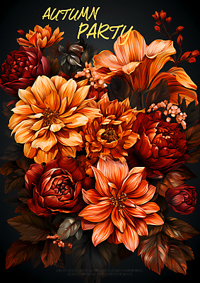 PSD 편집이미지 꽃 포스터 사람없음 파티 가을 디지털합성 초대장 초대 이미지편집 식물 계절 카드_감사 이벤트 파일형식