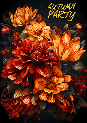 PSD 편집이미지 꽃 포스터 사람없음 파티 가을 디지털합성 초대장 초대 이미지편집 식물 계절 카드_감사 이벤트 파일형식