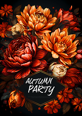 PSD 편집이미지 꽃 포스터 사람없음 파티 가을 디지털합성 초대장 초대 이미지편집 식물 계절 카드_감사 이벤트 파일형식