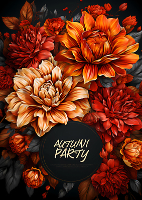 PSD 편집이미지 꽃 포스터 사람없음 파티 가을 디지털합성 초대장 초대 이미지편집 식물 계절 카드_감사 이벤트 파일형식