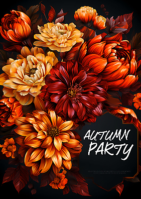 PSD 편집이미지 꽃 포스터 사람없음 파티 가을 디지털합성 초대장 초대 이미지편집 식물 계절 카드_감사 이벤트 파일형식