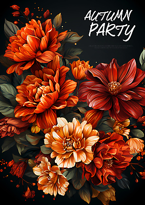 PSD 편집이미지 꽃 포스터 사람없음 파티 가을 디지털합성 초대장 초대 이미지편집 식물 계절 카드_감사 이벤트 파일형식