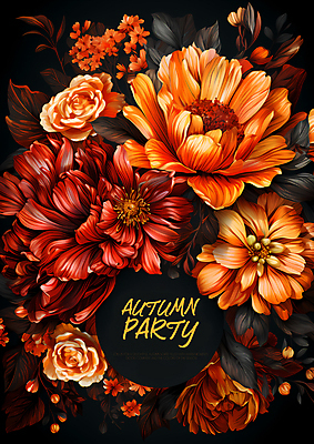 PSD 편집이미지 꽃 포스터 사람없음 파티 가을 디지털합성 초대장 초대 이미지편집 식물 계절 카드_감사 이벤트 파일형식