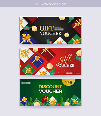 크리스마스 일러스트 선물 사람없음 빨간색 초록색 선물상자 상자 세일 검은색 상품권 쿠폰 바코드 기프트카드 국내일러스트 AI파일 기념일 컬러 카드 파일형식 벡터