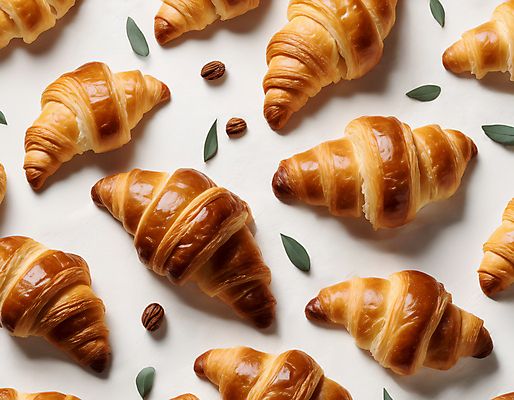 JPG 편집이미지 나뭇잎 사람없음 크루아상 아몬드 편집실사 AI포토 AI콘텐츠 빵 잎 견과류 CG 파일형식