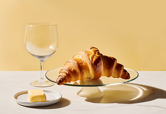 JPG 편집이미지 와인잔 사람없음 크루아상 버터 유리접시 편집실사 AI포토 AI콘텐츠 접시 빵 술잔 CG 파일형식