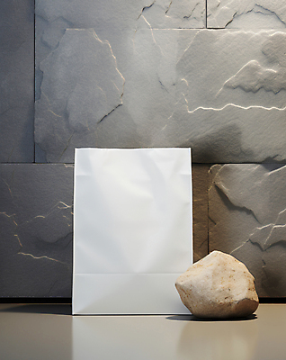 JPG 편집이미지 사람없음 쇼핑백 돌_바위 흰색 패키지 목업 편집실사 AI포토 AI콘텐츠 컬러 가방 CG 파일형식