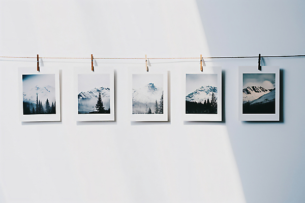 JPG 편집이미지 계절 밧줄 자연 집게 사람없음 디지털합성 폴라로이드사진 감성 걸기 편집실사 AI포토 AI콘텐츠 줄 컨셉 모션 CG 생태계 폴라로이드 파일형식