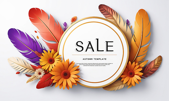PSD 편집이미지 디자인 배너 꽃 프레임 이벤트 사람없음 쇼핑 세일 가을 깃털 원형프레임 카피스페이스 이미지편집 식물 계절 공백 원형 파일형식