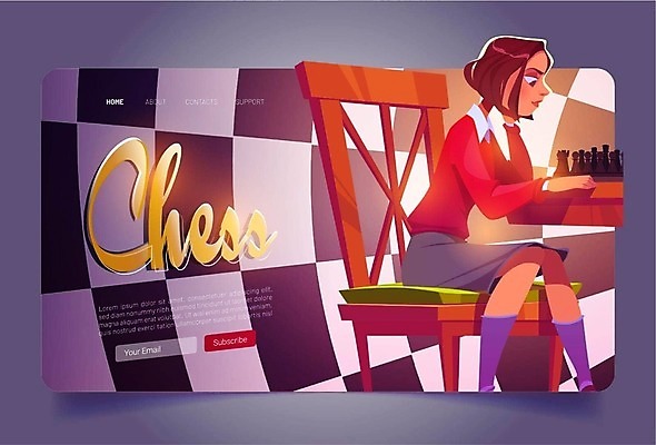 EPS 해외이미지 여자 의자 일러스트 한명 앉기 상반신 성인 체스 만화 체크무늬 성인여자한명만 해외202309 해외일러스트 1 가구 무늬 모션 놀이 사람 여자한명만 성인여자만 파일형식 벡터