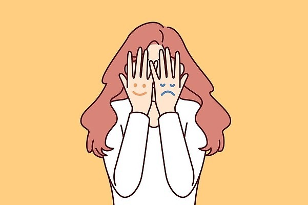 EPS 해외이미지 여자 감정 일러스트 한명 상반신 성인 표현 변화 긍정 얼굴가리기 숨김 부정적 성인여자한명만 해외202309 해외일러스트 1 컨셉 사람 가림 여자한명만 성인여자만 파일형식 벡터