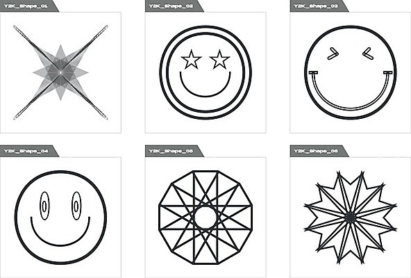 EPS 해외이미지 일러스트 추상 사람없음 그래픽 세트 검은색 라인아트 복고 엘리먼트 Y2K 해외202309 해외일러스트 선 컬러 컨셉 무늬 파일형식 벡터