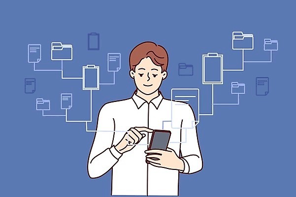 EPS 해외이미지 남자 인터넷 일러스트 한명 들기 상반신 성인 스마트폰 업무 비즈니스맨 클릭 온라인 성인남자한명만 해외202309 해외일러스트 1 비즈니스 모션 사람 핸드폰 스마트기기 작업 직장인 남자한명만 성인남자만 파일형식 벡터