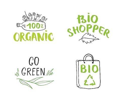 EPS 해외이미지 손글씨 잎 일러스트 캘리그라피 타이포그라피 사람없음 장식 쇼핑백 재활용 친환경 유기농 손그림 페트병 바이오 해외202309 해외일러스트 식물 문자 웰빙 가방 환경 병_담는 파일형식 벡터