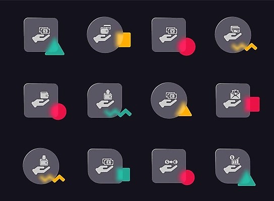 EPS 해외이미지 도형 지폐 일러스트 비즈니스 편지봉투 사람없음 금융 달러 사각형 원형 신용카드 투명 지갑 삼각형 상승 손모양 환율 지그재그 글래스모피즘 해외202309 해외일러스트 모양 디자인 컨셉 돈 봉투 경제 편지 파일형식 벡터 손_신체부위