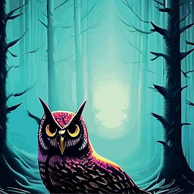 EPS 해외이미지 나무 야생동물 일러스트 사람없음 야간 숲 부엉이 해외202309 해외일러스트 자연요소 식물 동물 조류 파일형식 벡터