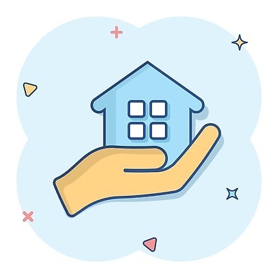 EPS 해외이미지 손 하늘색 일러스트 창문 주택 신체부위 반짝임 심볼 심플 해외202309 해외일러스트 모션 사람 건물 파란색 파일형식 벡터
