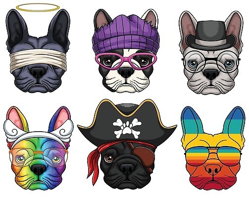 EPS 해외이미지 동물 모자 디자인 옷 포스터 얼굴 일러스트 장신구 포유류 자연 미술 그래픽 반려동물 세트 선글라스 머리 유행 도시 개 강아지 낙서 인쇄 만화 수집 심볼 보따리 그림 복고 불독 프랑스어 고립 기르기 마스코트 유래 스타일 힙스터 벡터 순혈 해외202309 해외일러스트 문자 잡화 패션 안경 문화예술 신체부위 생태계 돌봄 파일형식